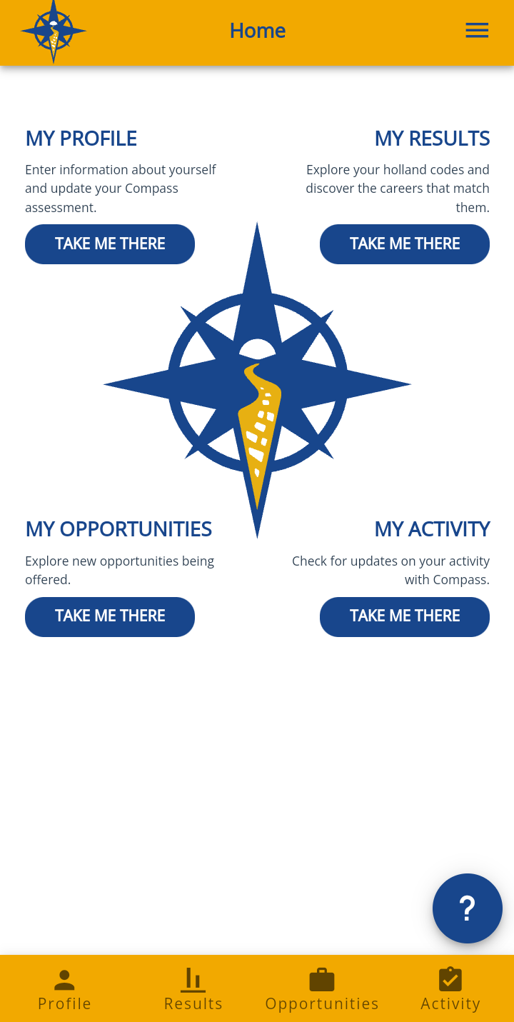 A screenshot of the Compass mobile app home page